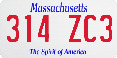 MA license plate 314ZC3