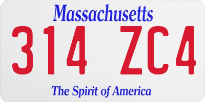 MA license plate 314ZC4