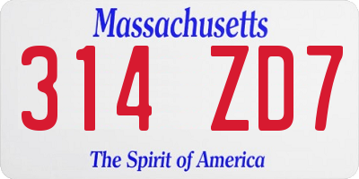MA license plate 314ZD7