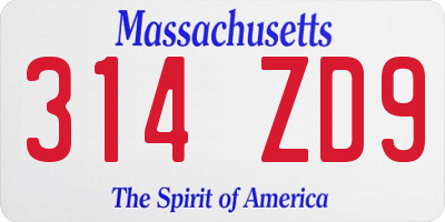 MA license plate 314ZD9