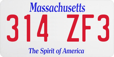 MA license plate 314ZF3