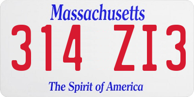 MA license plate 314ZI3