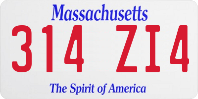 MA license plate 314ZI4