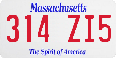 MA license plate 314ZI5