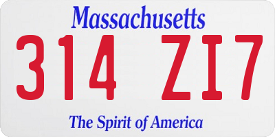 MA license plate 314ZI7