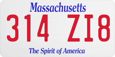 MA license plate 314ZI8