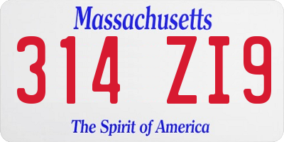 MA license plate 314ZI9