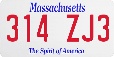 MA license plate 314ZJ3