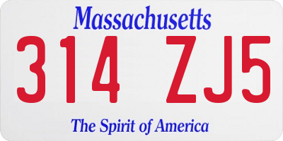 MA license plate 314ZJ5