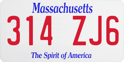 MA license plate 314ZJ6