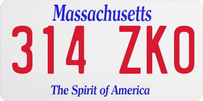MA license plate 314ZK0
