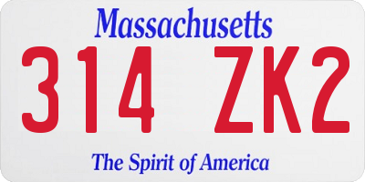 MA license plate 314ZK2