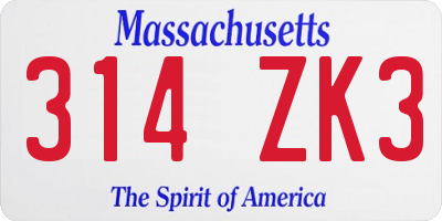MA license plate 314ZK3