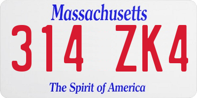 MA license plate 314ZK4