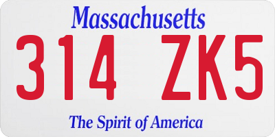MA license plate 314ZK5