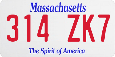 MA license plate 314ZK7