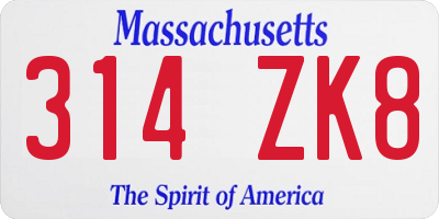 MA license plate 314ZK8