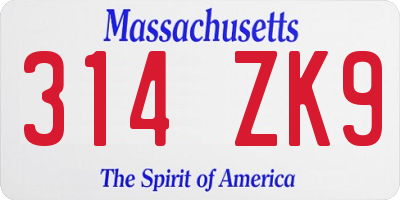 MA license plate 314ZK9