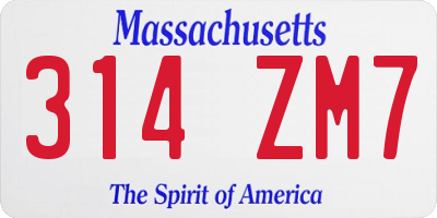 MA license plate 314ZM7