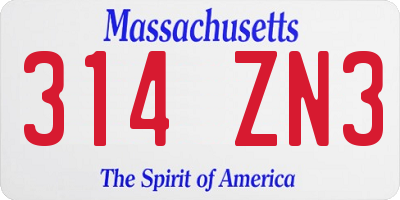 MA license plate 314ZN3