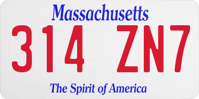 MA license plate 314ZN7