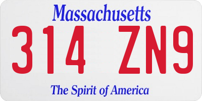 MA license plate 314ZN9