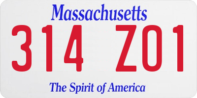 MA license plate 314ZO1