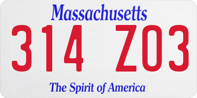 MA license plate 314ZO3