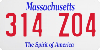 MA license plate 314ZO4