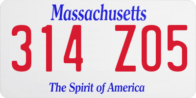 MA license plate 314ZO5