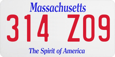 MA license plate 314ZO9