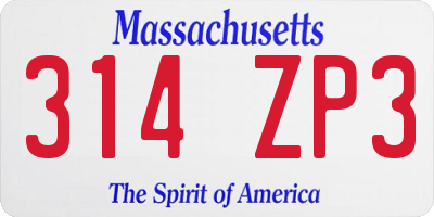 MA license plate 314ZP3