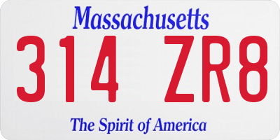 MA license plate 314ZR8