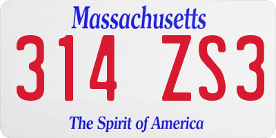 MA license plate 314ZS3