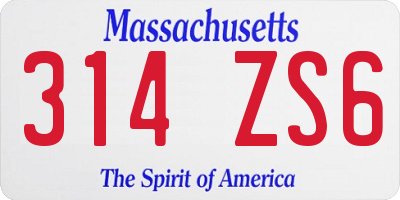 MA license plate 314ZS6