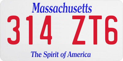 MA license plate 314ZT6