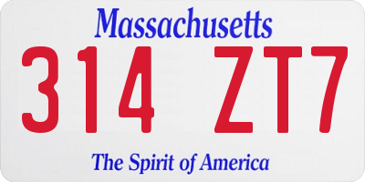 MA license plate 314ZT7