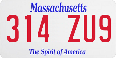 MA license plate 314ZU9