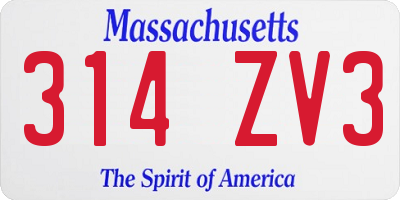 MA license plate 314ZV3