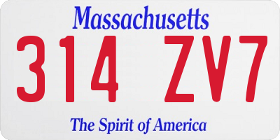MA license plate 314ZV7