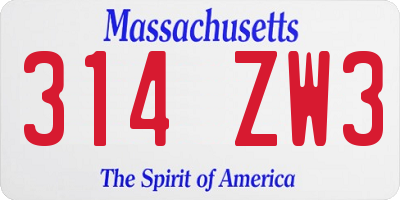 MA license plate 314ZW3