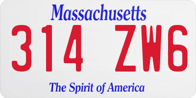 MA license plate 314ZW6