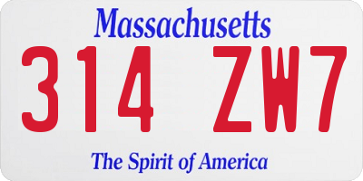 MA license plate 314ZW7
