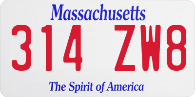 MA license plate 314ZW8