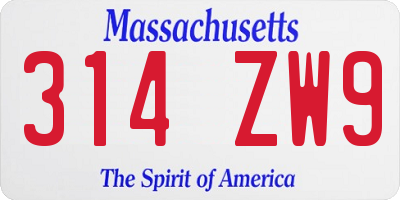 MA license plate 314ZW9