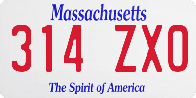 MA license plate 314ZX0