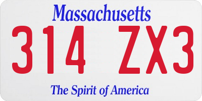MA license plate 314ZX3