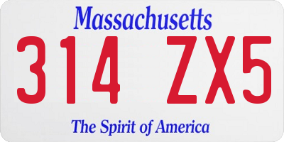 MA license plate 314ZX5