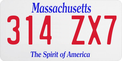 MA license plate 314ZX7