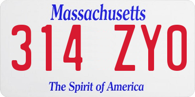 MA license plate 314ZY0